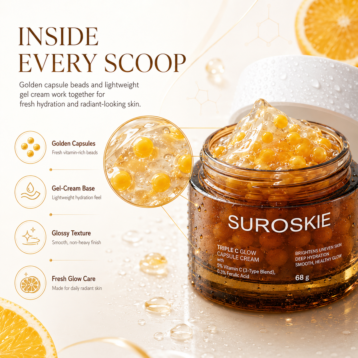 SUROSKIE Triple C Glow Capsule Cream | Brightens Uneven Skin | Deep Hydration | Healthy Radiant Glow
